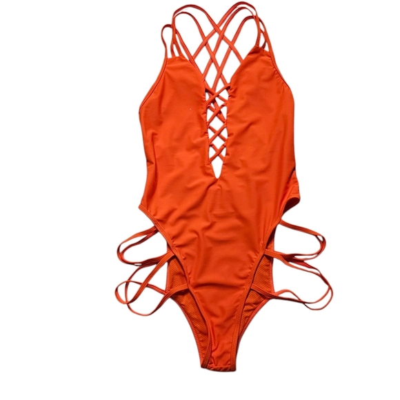 Vibrant Orange Womans One Piece Swimsuit S NWOT - Picture 1 of 3